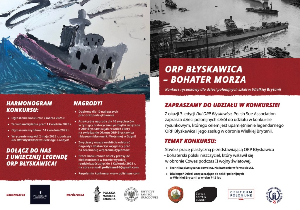 ORP BŁYSKAWICA – BOHATER MORZA. Konkurs rysunkowy dla dzieci polonijnych szkół w Wielkiej&nbsp;Brytanii